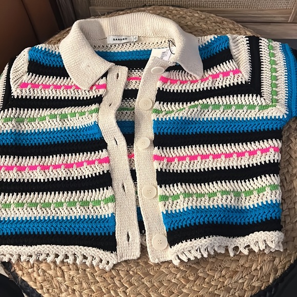 Sandro India Short Sleeve Collared Cardigan Sweater - Picture 7 of 8